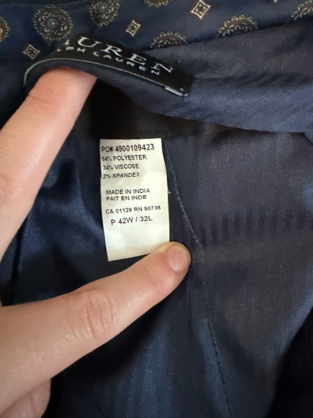 Lauren Ralph Lauren Men's Dark Navy Plaid Dress Pants - Picture 3 of 5
